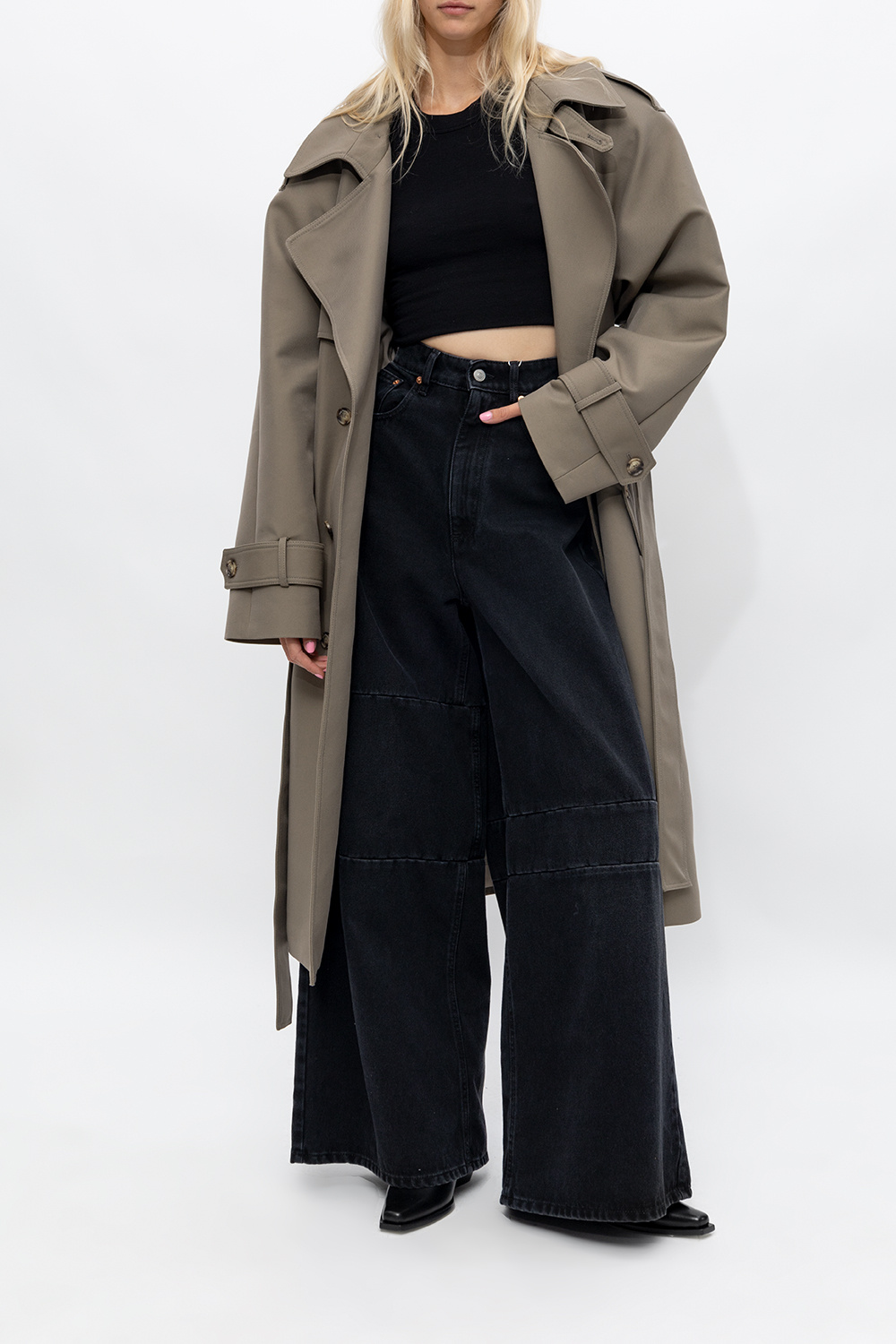 【関税込み】Ann Demeulemeester ブラック Gerda ブーツ Ann Demeulemeester Black Leather Slant Heel Gerda Boot EU